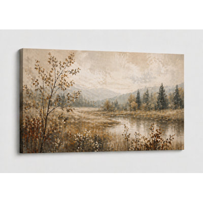 Grand art mural botanique neutre rétro, forêt naturelle, toile rustique, décor de ferme pour salon, bureau de chambre à coucher, impression sur toile 24 x 36 pouces - prêt à être accroché