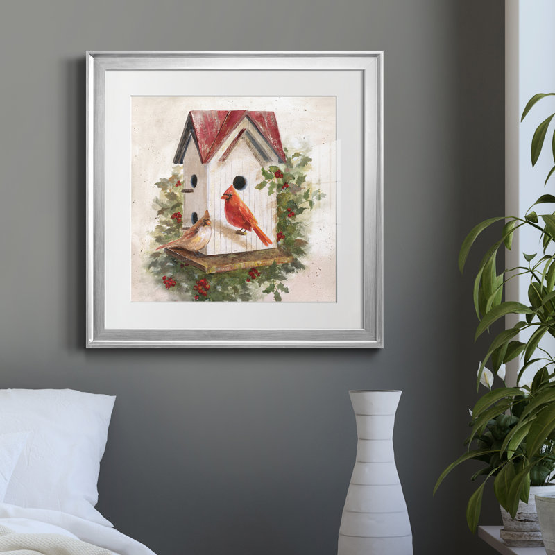 Holly Berry Birdhouse - Cadre photo, reproduction d'art sur papier, H 22,5 po x l 22,5 po x P 1,5 po