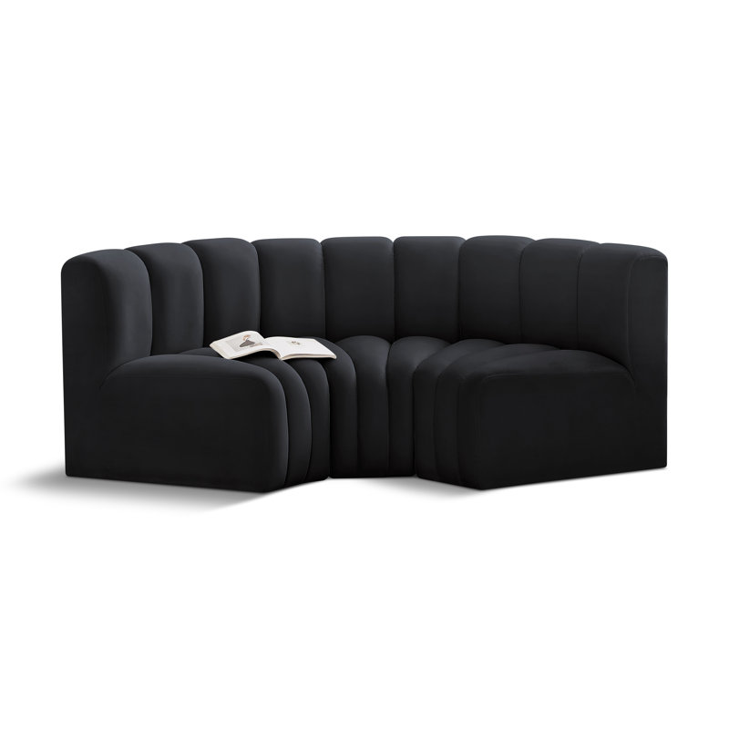 Hollybeth Upholstered Curved Sectional Reversible, Black Velvet