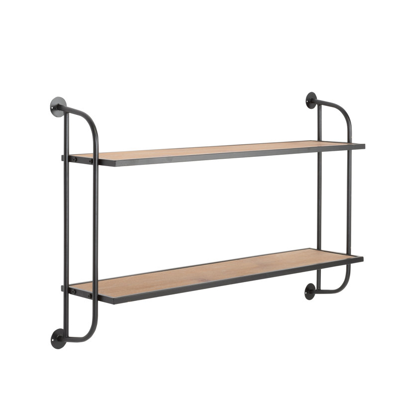 Emery Wood & Metal 2 Tier Wall Shelf, Black, 25" H x 38" W x 8" D