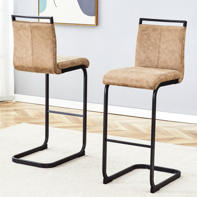 2 tabourets de bar en tissu brun Tech, d'une hauteur de 42,5 po - confort moderne. Siège doux. Pieds en métal. Dessous coulissant. Assemblage facile inclus. 2 tabourets hauts conçus pour le tissu du siège. Guide antidérapant noir stable
