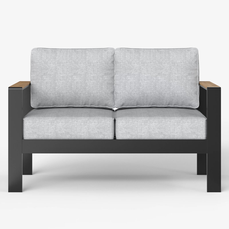 50" Wide Aluminum Outdoor Loveseat With Wood Plastic Armrest, Light Gray