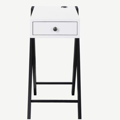 Table d'appoint blanche et noire avec ports USB