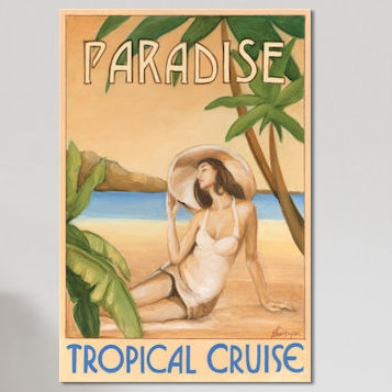 « paradise », affiche rétro sur toile, H 26 po x l 18 po x P 1,5 po