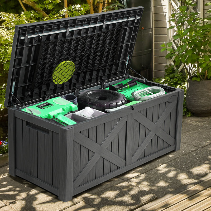 Dark Gray Large Resin Lockable Outdoor Deck Box