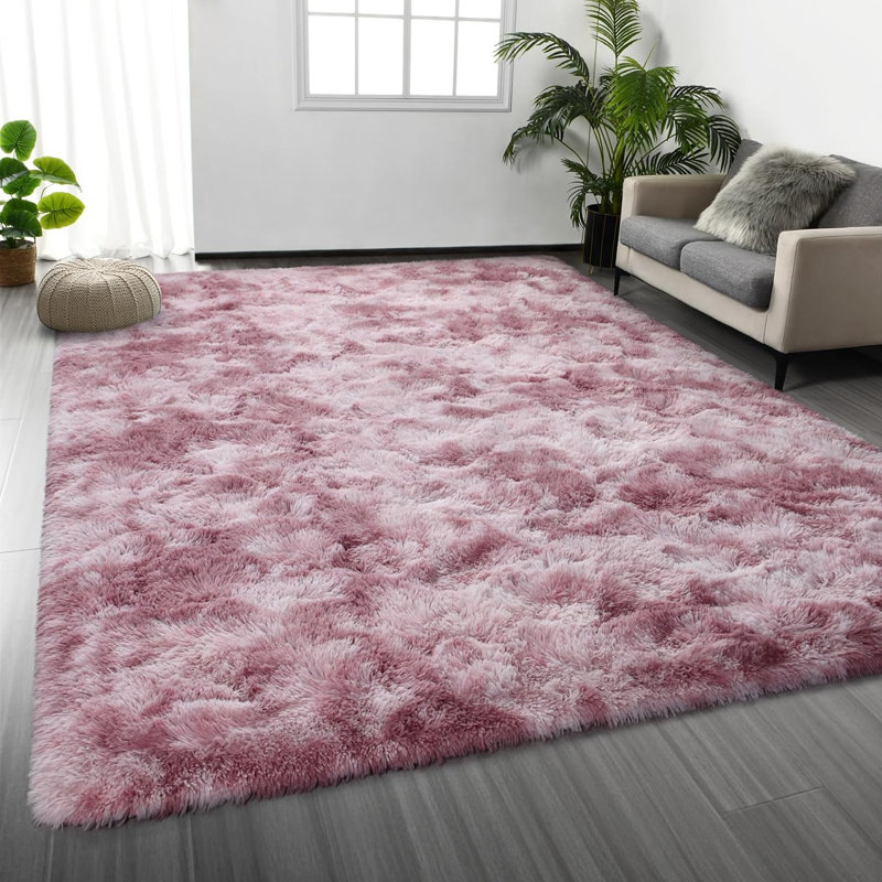 Tie-Dyed Purple Pink Shag Area Rug For Living Room, Rectangle 4' x 6'
