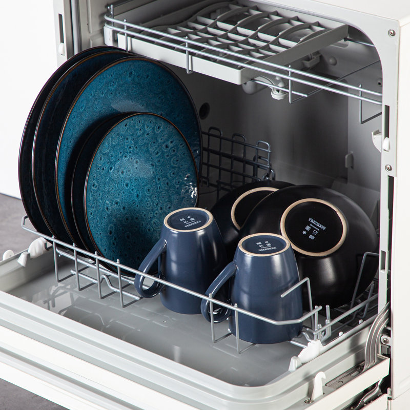 Service de table 16 pièces en grès émaillé réactif, service pour 4, Bleu