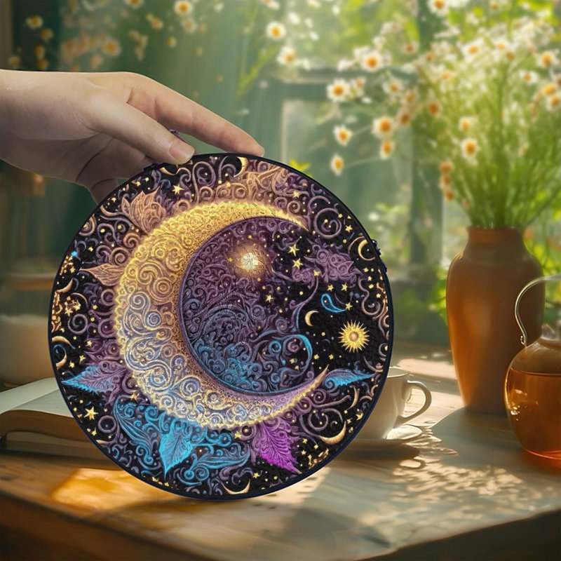 Panneaux de vitrail en forme de croissant de lune et d'étoiles, attrape-soleil pour la décoration de fenêtre