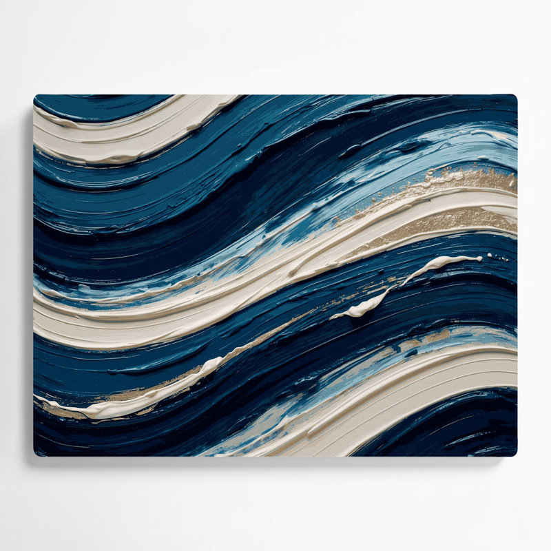 Art mural horizontal horizontal rayé bleu marine en métal ivoire, H 11 po x l 14 po