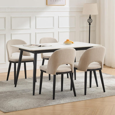 Chaises de salle à manger en bois, Chai de salle à manger rembourré en tissu moderne avec dossier haut