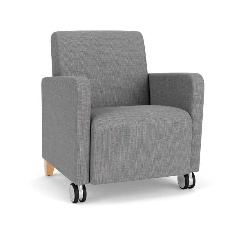 Fauteuil d'invité de réception Ravenna, Bois naturel, Gris chambray, Avec des roulettes
