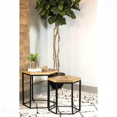 Ensemble de 2 tables gigognes naturelles et noires