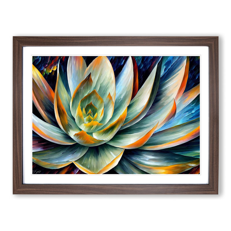 Succulent Plant Painting Vol.4 Abstract - Single Picture Frame Print, Walnut, 34cm H x 46cm W x 2cm D
