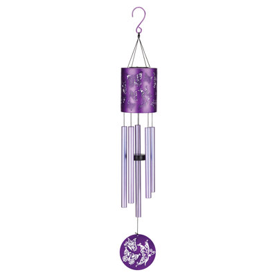 38" Garden Solar Bird Metal and Acrylic Outdoor Wind Chime with Integrated LED Light and Hanging Hook - Bee