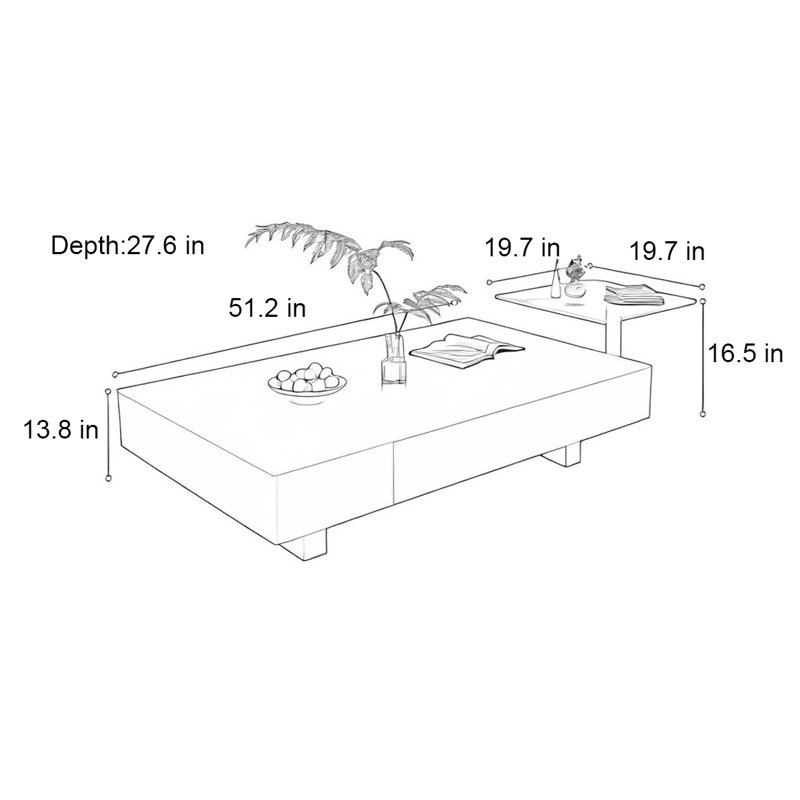 Modern creative square rock plate coffee table, 13.8" H x 51.2" L x 27.6" W