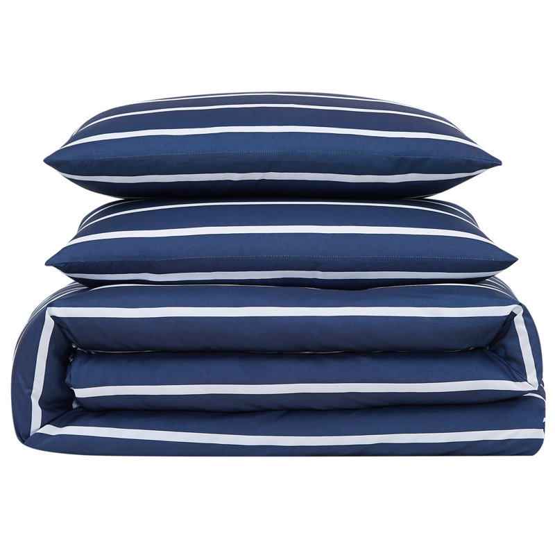 Striped Comforter Set, King Comforter + 2 Shams, Navy