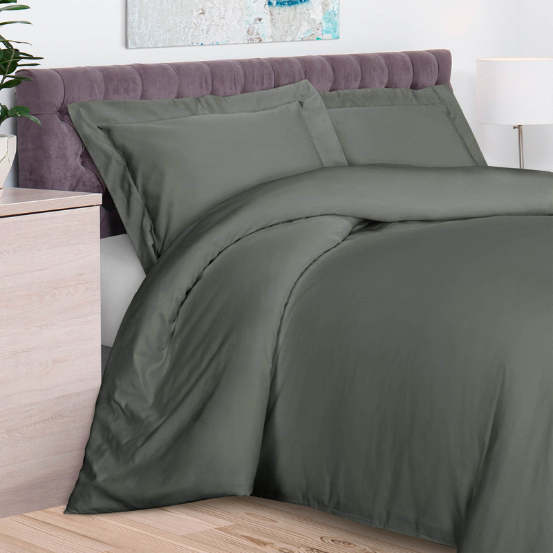 Egyptian Cotton Blend 300 TC Modern & Contemporary 3 Piece Duvet Cover Set, Full Duvet Cover + 2 Shams, Navy Blue