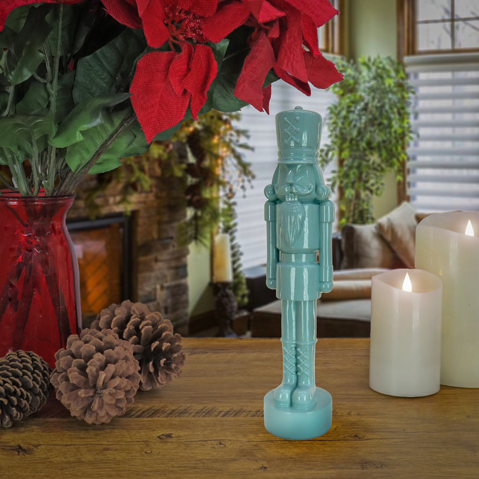 HGTV Cozy Winter Nutcracker Figurine, Light Blue, 13.58" H x 4.33" W x 4.72" D