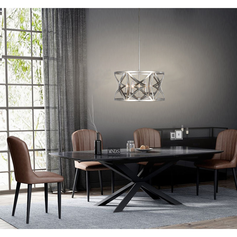 Lustre tambour 5 lumières Geraldo, Argent antique, Argent antique