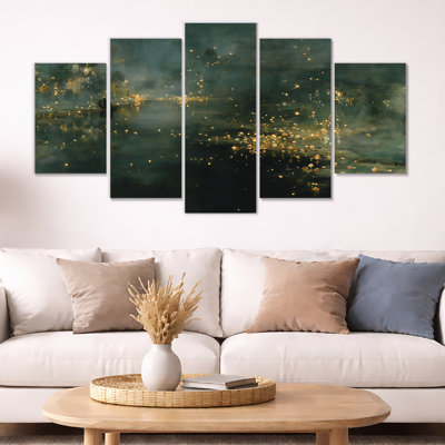 Curious Fireflies At Night - Fireflies Wall Art for Living Room, Nature Canvas Print 5 Panel