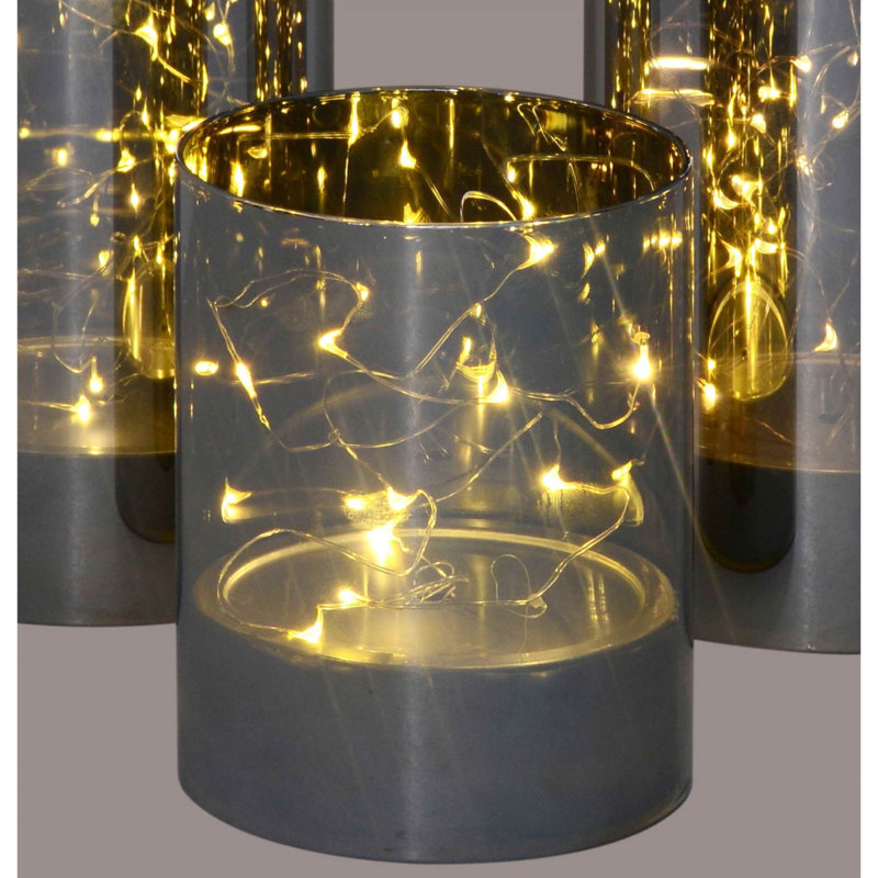 Ensemble de 3 vases en verre noir pré-éclairés 9 po