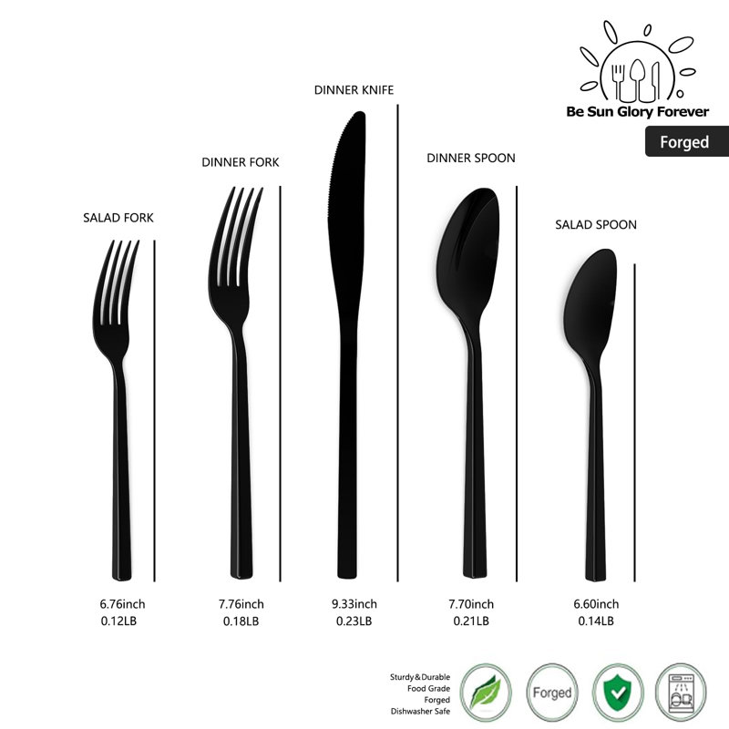 Ensemble de 20 couverts en acier inoxydable pour 4 personnes - noir miroir, robuste, résistant à la rouille, allant au lave-vaisselle - idéal pour un usage quotidien, les mariages, les fêtes et les cadeaux
