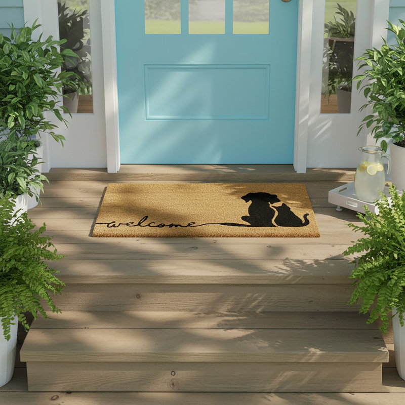 Charming Dog & Cat Welcome Mat – 30x18 Inches Natural Coir Front Door Mat