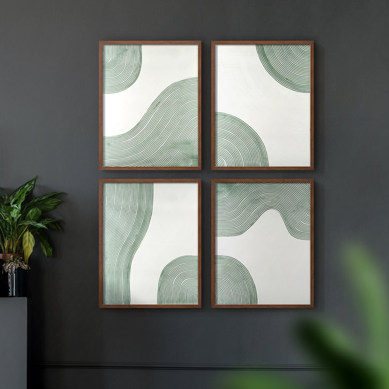 «Spring Wildflowers II», ensemble de 4 encadrées, Noyer, H 44 po x l 14 po