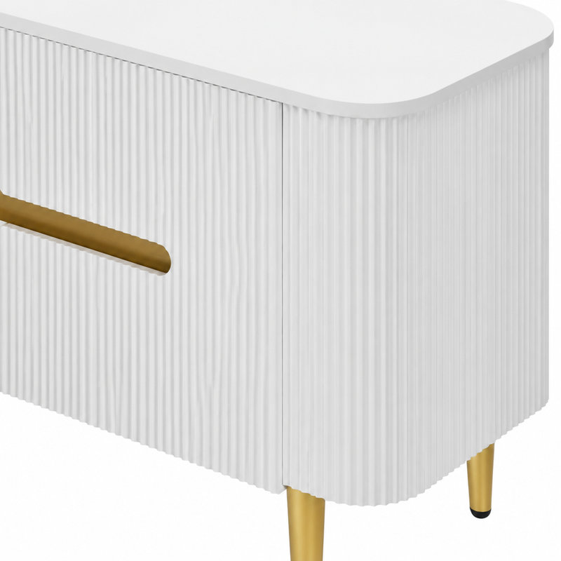 Meuble télé blanc de 78,6 pouces pour téléviseurs jusqu'à 85 pouces, console multimédia minimaliste avec 4 armoires de rangement