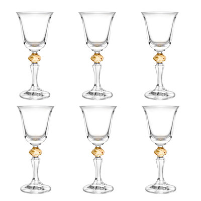 Ensemble de 6 verres à liqueur, avec diamant ambre sur tige