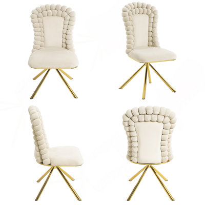 Dining Chairs Set Of 2,Velvet Accent Chairs For Living Room, Vanity Chair With Gold Metal Legs, Upholstered Dining Chairs,360° Swivel For Bedroom,Living Room, Dining Room, Kitchen(Beige)