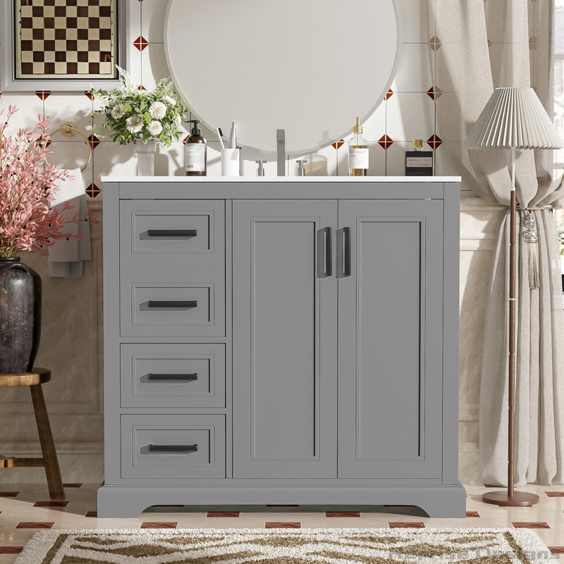 Meuble-lavabo moderne 36 po avec lavabo en céramique 36 po, Gris