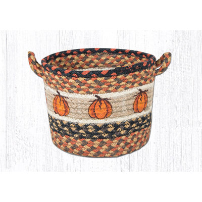 Earth Rugs Harvest Pumpkin Printed Round Jute Utility Basket 9``x7``