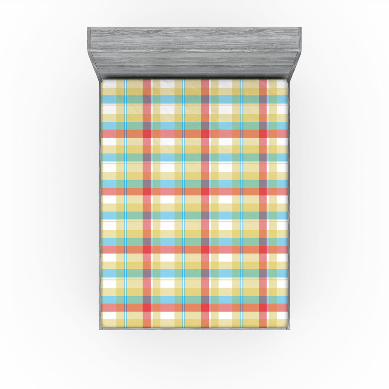 Ensemble de 2 draps-housses Ambesonne, Drap-housse de taille double, Tissu écossais multicolore
