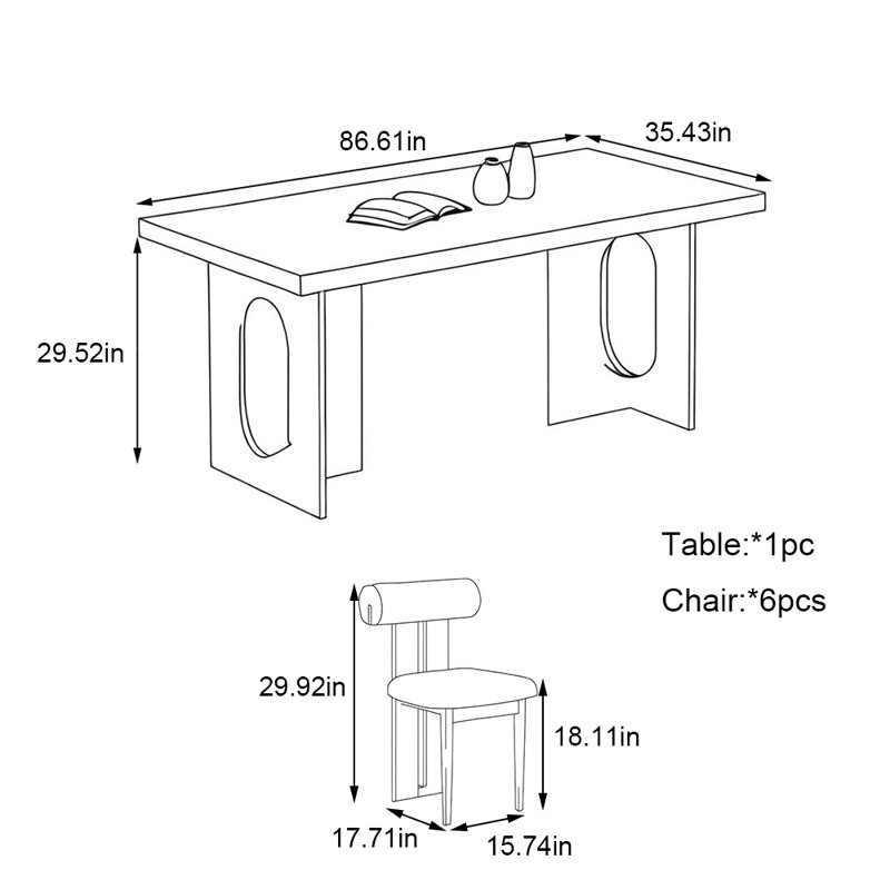 Ensemble de table de salle à manger spacieux et spacieux, H 29,52 po x L 86,61 po x l 35,43 po