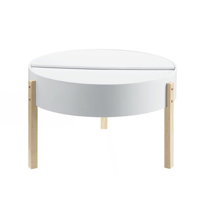 Table basse ronde avec compartiment supérieur dissimulé