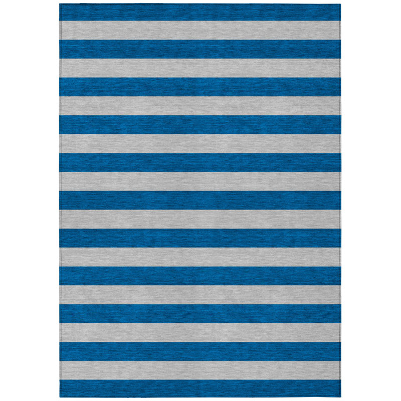 Tapis intérieur antidérapant à rayures bleues et ivoire 9 'X 12'