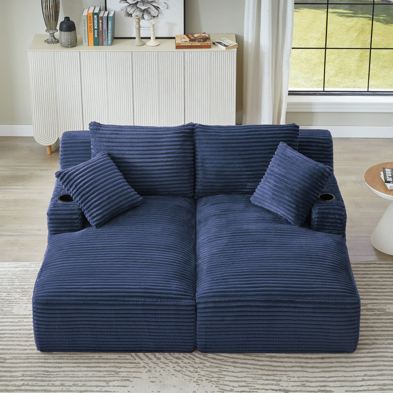 Méridienne double compressible avec porte-gobelets - aucun assemblage requis, causeuse moelleuse pour lire dans la chambre à coucher