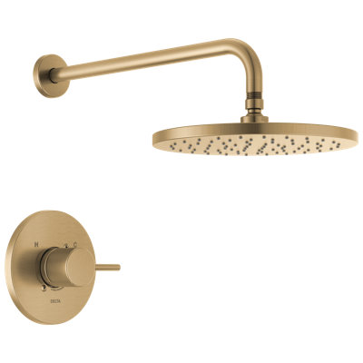 Modern 14 Series Round Rain Shower Faucet Set, Brushed Gold Shower Head and Handle Set, Valve Trim Kit, Champagne Bronze (Valve Not Included)