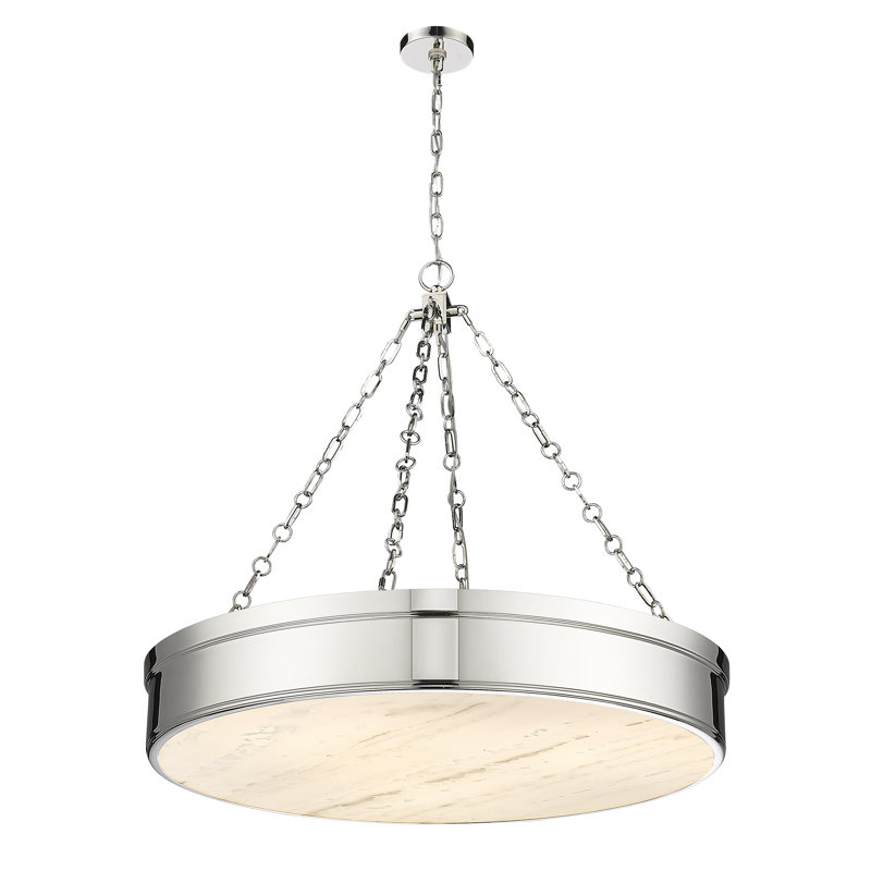 Luminaire suspendu 3 lumières DEL Dusten, Nickel poli, H 77 po x l 33 po x P 33 po