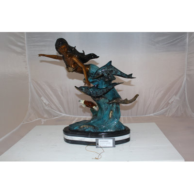 Emiliah Mermaid with Dolphin and Turtle Statue