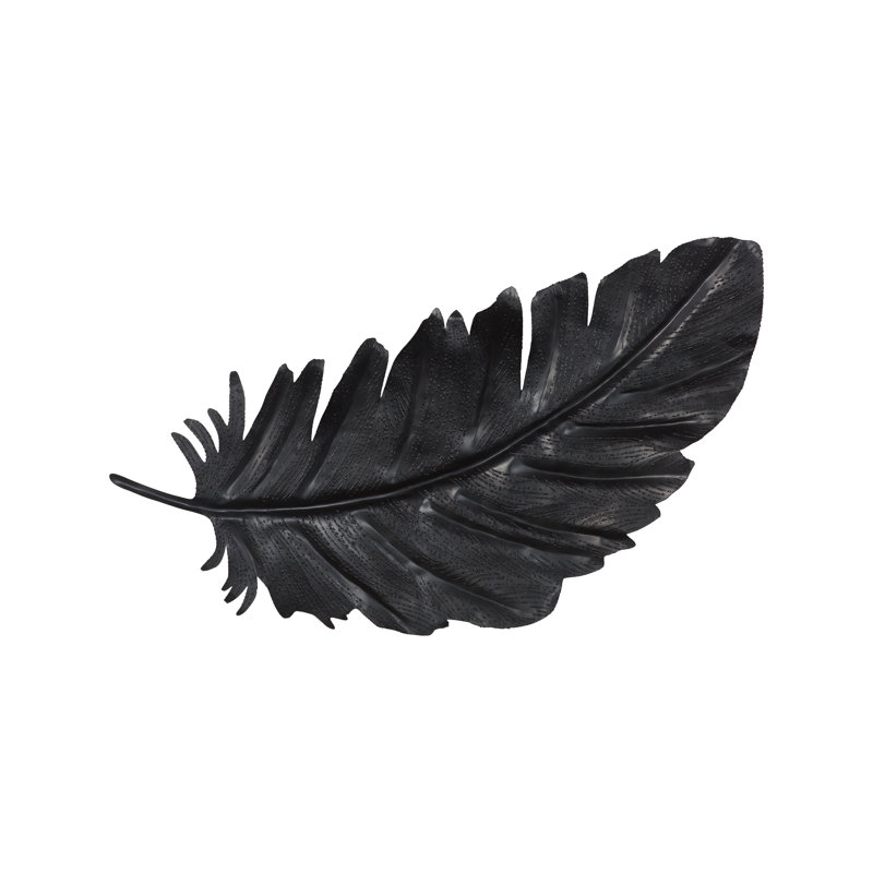 Feather Wall Decor, Black, Metal, 17" H x 36" W x 1" D
