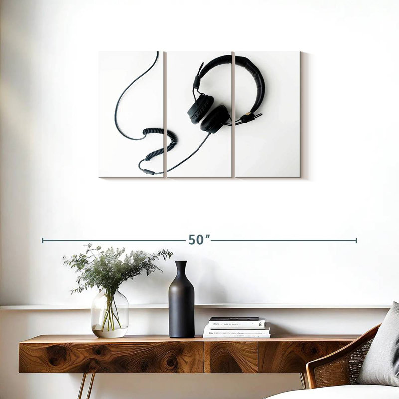 Abarca Black Wired Headphones, 20" H x 33" W