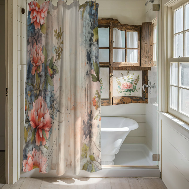 Grunge Flowers - Rideau de douche Premium, H 74 po x l 71 po