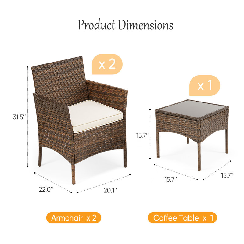 Patio Bistro Sets, 3 Piece Outdoor Folding Chairs Patio Furniture Sets With Table For Balcony, Garden And Porch, Brown