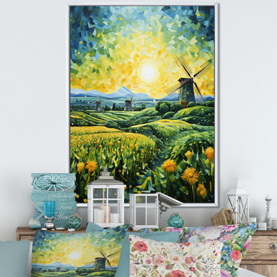 «Green Calm Windmill Meadows - Wind Turbines», art mural