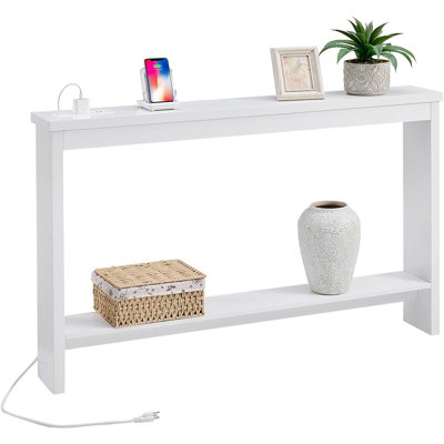 Narrow Sofa Table With Outlet And Usb Port, Behind Couch Table Skinny Console Table With Charging Station Thin And Long Slim Entryway Table For Livin by Latitude Run