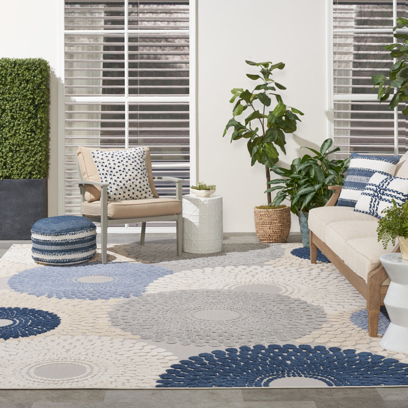 Aloha Geometric Blue/Grey Indoor/Outdoor Area Rug, Rectangle 9' x 12'