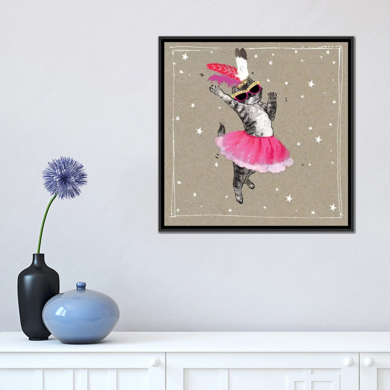 « fantaisiste short chats v », impression sur toile, H 18 po x l 18 po x P 1,5 po, Toile avec cadre noir