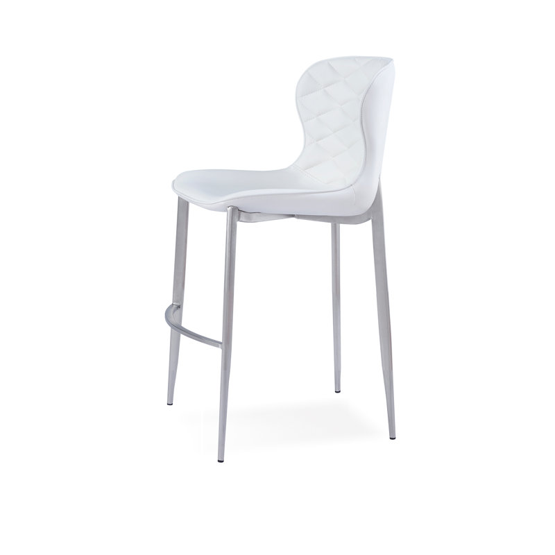 Albert Upholstered Counter Stool, White, Stainless Steel, Counter Stool (24” Seat Height)
